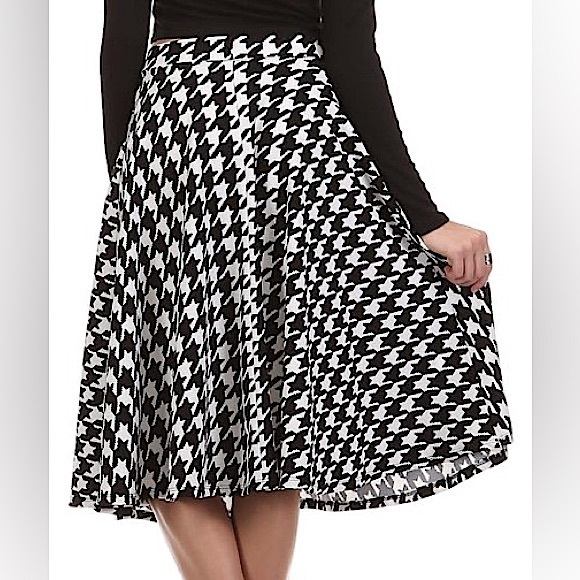 NYInvasion Retro Houndstooth Midi Circle‎ Skirt - Picture 1 of 6